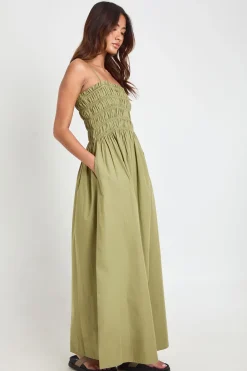 Robe Maxi En Popeline De Coton À Corsage Froncé