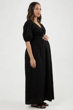 boohoo Robe Maxi En Popeline De Coton À Manches Bouffantes De Maternité<Femme Toutes Les Robes|Robes Longues