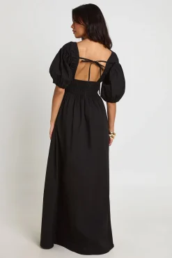 boohoo Robe Maxi En Popeline De Coton À Corsage Froncé Col En V Et Manches Bouffantes<Femme Robes Patineuses|Robes