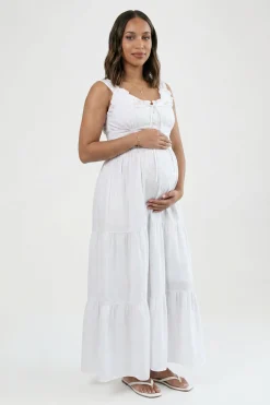Robe Maxi En Popeline Froncée De Maternité