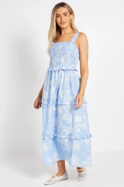 Robe Maxi En Popeline Imprimée À Volants Et Étages Floraux