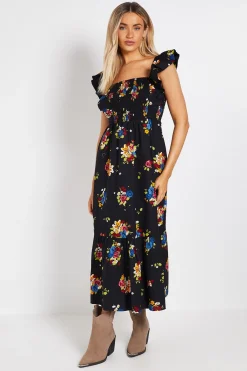 Dorothy Perkins Robe Maxi En Popeline Imprimée À Motif Floral Avec Bustier Froncé Manches À Volants Et Ourlet Étagé<Femme Robes Mi-Longues|Robes