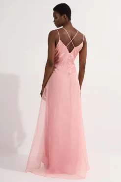 KarenMillen Robe maxi en satin avec appliqué tissé<Femme Satin Et Dentelle|Robes