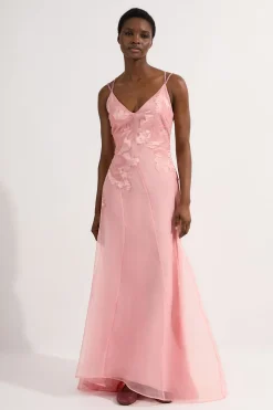 KarenMillen Robe maxi en satin avec appliqué tissé<Femme Satin Et Dentelle|Robes