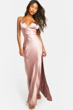 Robe Maxi en Satin à Bretelles pour Demoiselle d'Honneur