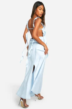 boohoo Robe Maxi en Satin à Bretelles à Volants<Femme Robes Demoiselles D'Honneur|Satin Et Dentelle