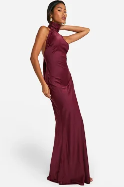 Robe Maxi en Satin à Col Halterneck