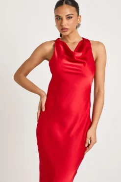 boohoo Robe maxi en satin à dos drapé<Femme Satin Et Dentelle|Robes