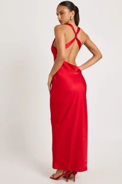 boohoo Robe maxi en satin à dos drapé<Femme Satin Et Dentelle|Robes