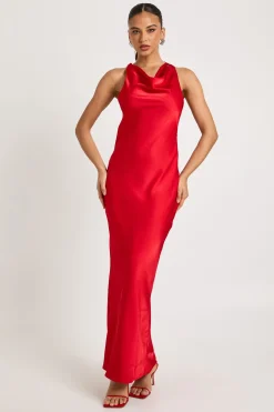 boohoo Robe maxi en satin à dos drapé<Femme Satin Et Dentelle|Robes