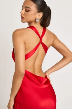 boohoo Robe maxi en satin à dos drapé<Femme Satin Et Dentelle|Robes