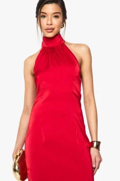 Robe Maxi en Satin à Encolure Halter