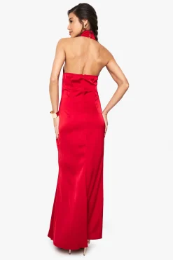 Robe Maxi en Satin à Encolure Halter