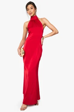 Robe Maxi en Satin à Encolure Halter