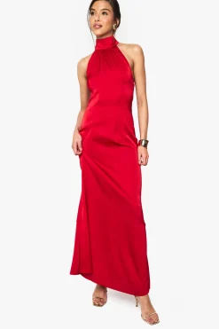 Robe Maxi en Satin à Encolure Halter