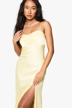 Robe maxi en satin et chiffon mélangés