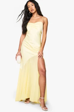 Robe maxi en satin et chiffon mélangés