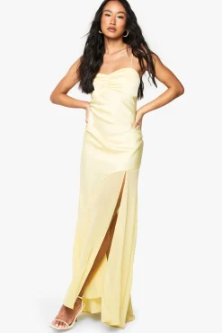 Robe maxi en satin et chiffon mélangés