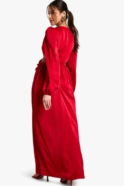 boohoo Robe maxi en satin texturé à découpes plongeantes<Femme Satin Et Dentelle|Robes À Manches Longues