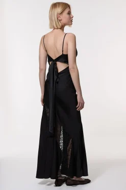 KarenMillen Robe maxi en satin tissé de viscose avec détails en panneaux de dentelle<Femme Satin Et Dentelle|Robes