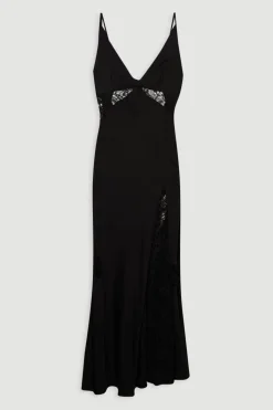 KarenMillen Robe maxi en satin tissé de viscose avec détails en panneaux de dentelle<Femme Satin Et Dentelle|Robes