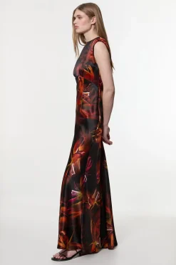 KarenMillen Robe maxi en satin tissé à épaules affirmées<Femme Satin Et Dentelle|Robes