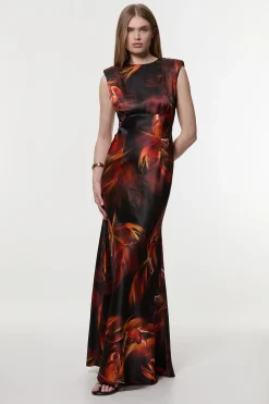 KarenMillen Robe maxi en satin tissé à épaules affirmées<Femme Satin Et Dentelle|Robes