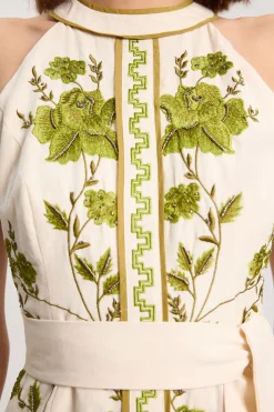 Robe Maxi En Sergé De Coton Tissé Brodée De Roses