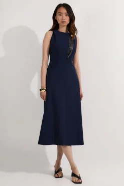Robe maxi en stretch compact à jupe pleine et bord contrasté