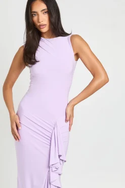 Robe Maxi En Tissu Doux Avec Détail De Volants