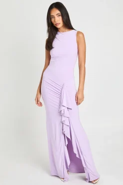 Robe Maxi En Tissu Doux Avec Détail De Volants