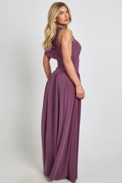 Robe Maxi En Tissu Slinky À Encolure Asymétrique Avec Détails Froncés