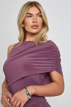 Robe Maxi En Tissu Slinky À Encolure Asymétrique Avec Détails Froncés