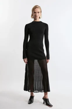 KarenMillen Robe maxi en tricot mélange de viscose à jupe transparente<Femme Pulls Et Gilets|Toutes Les Mailles