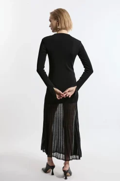 KarenMillen Robe maxi en tricot mélange de viscose à jupe transparente<Femme Pulls Et Gilets|Toutes Les Mailles