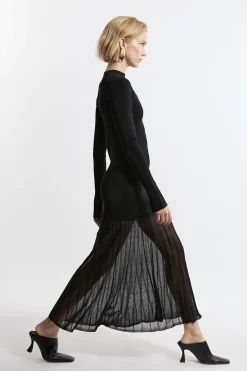 KarenMillen Robe maxi en tricot mélange de viscose à jupe transparente<Femme Pulls Et Gilets|Toutes Les Mailles