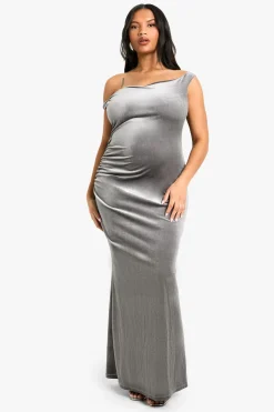 Robe maxi en velours asymétrique froncée grande taille