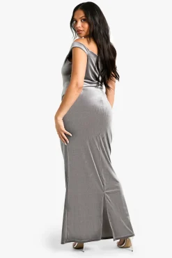 Robe maxi en velours asymétrique froncée grande taille
