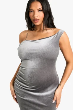 Robe maxi en velours asymétrique froncée grande taille
