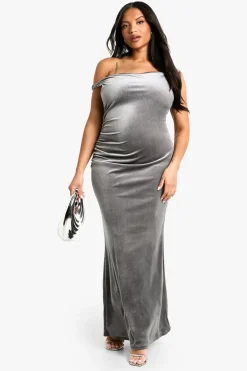 Robe maxi en velours asymétrique froncée grande taille