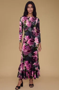 Robe Maxi En Velours Imprimé Roses Petite Taille