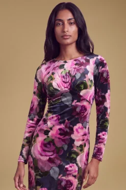 Robe Maxi En Velours Imprimé Roses Petite Taille