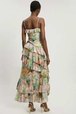 KarenMillen Robe Maxi En Viscose À Imprimé Fleuri Avec Détails De Volants<Femme Robes|Robes Longues