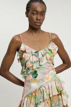 KarenMillen Robe Maxi En Viscose À Imprimé Fleuri Avec Détails De Volants<Femme Robes|Robes Longues