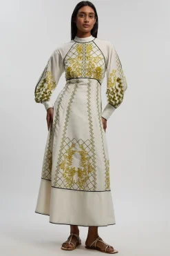 KarenMillen Robe Maxi En Voile Brodée Avec Découpes Ajourées Et Manches Ballon Petite Taille<Femme Toutes Les Robes|Robes Longues