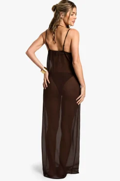 boohoo Robe Maxi Essentielle de Plage à Encolure Drapée<Femme Looks Chocolat|Robes