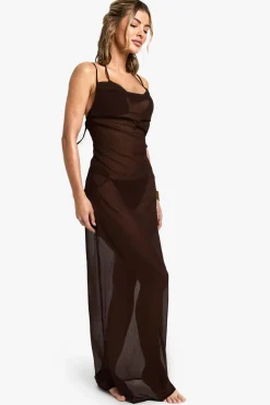 boohoo Robe Maxi Essentielle de Plage à Encolure Drapée<Femme Looks Chocolat|Robes