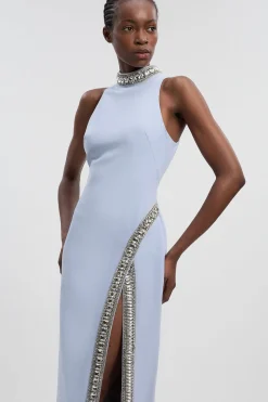 Robe Maxi Fendue Tissée Ornée de Cristaux Petite