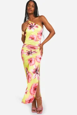 Robe Maxi Florale Asymétrique Slinky pour Grandes Silhouettes