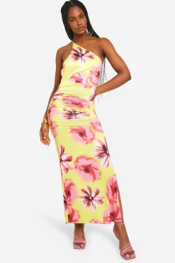 Robe Maxi Florale Asymétrique Slinky pour Grandes Silhouettes